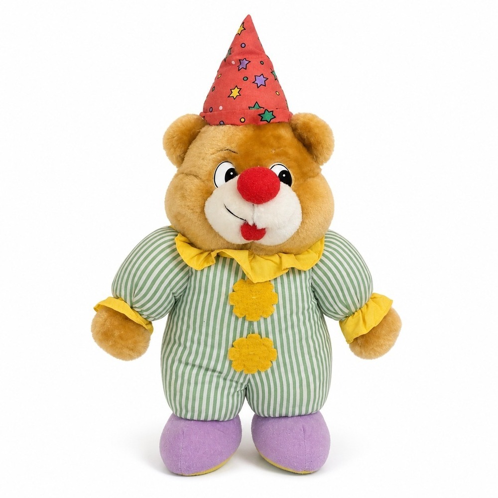 Vintage Kuddle Me Toys Clown Bear Plush 14" Party Hat Green Stripe Stuffed Anima